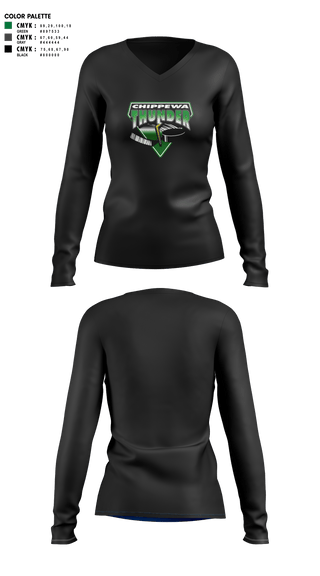 Womens Long Sleeve Vneck Shirt 1, Chippewa Youth Hockey, Spirit Store, Teamtime, Team time, sublimation, custom sports apparel, team uniforms, spirit wear, spiritwear, sports uniforms, custom shirts, team store, custom team store, fundraiser sports, apparel fundraiser