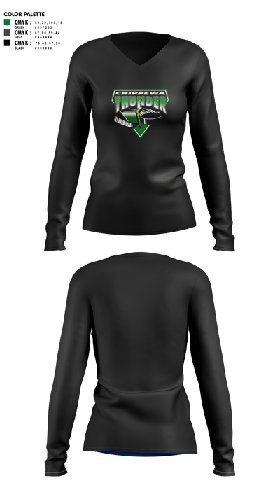Chippewa Youth Hockey 90833189 Women's Long Sleeve V-neck Shirt -1 10