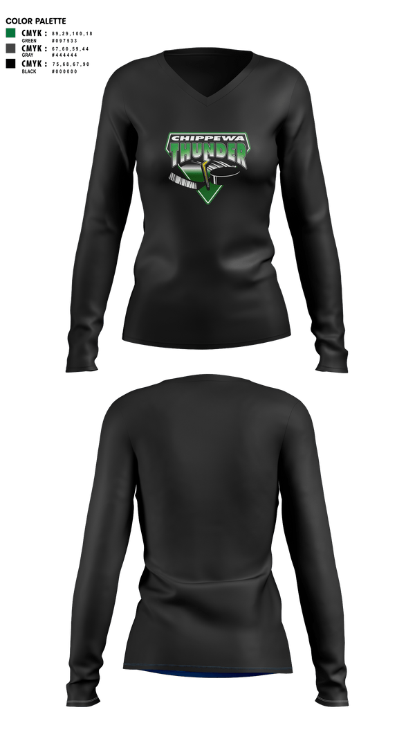 Womens Long Sleeve Vneck Shirt 1, Chippewa Youth Hockey, Spirit Store, Teamtime, Team time, sublimation, custom sports apparel, team uniforms, spirit wear, spiritwear, sports uniforms, custom shirts, team store, custom team store, fundraiser sports, apparel fundraiser