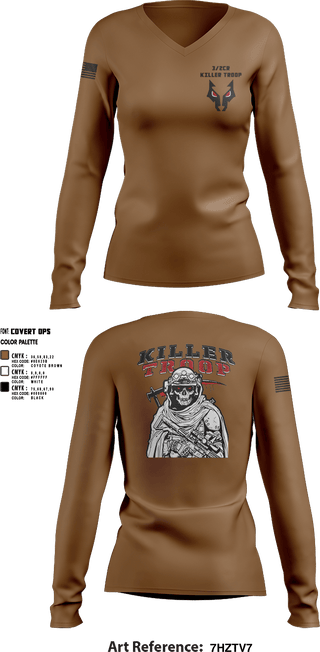 Womens Long Sleeve Vneck Shirt, 3/2CR Killer Troop, Army, Teamtime, Team time, sublimation, custom sports apparel, team uniforms, spirit wear, spiritwear, sports uniforms, custom shirts, team store, custom team store, fundraiser sports, apparel fundraiser