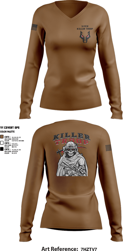 3/2CR Killer Troop 6220684 Women's Long Sleeve V-neck Shirt - 14