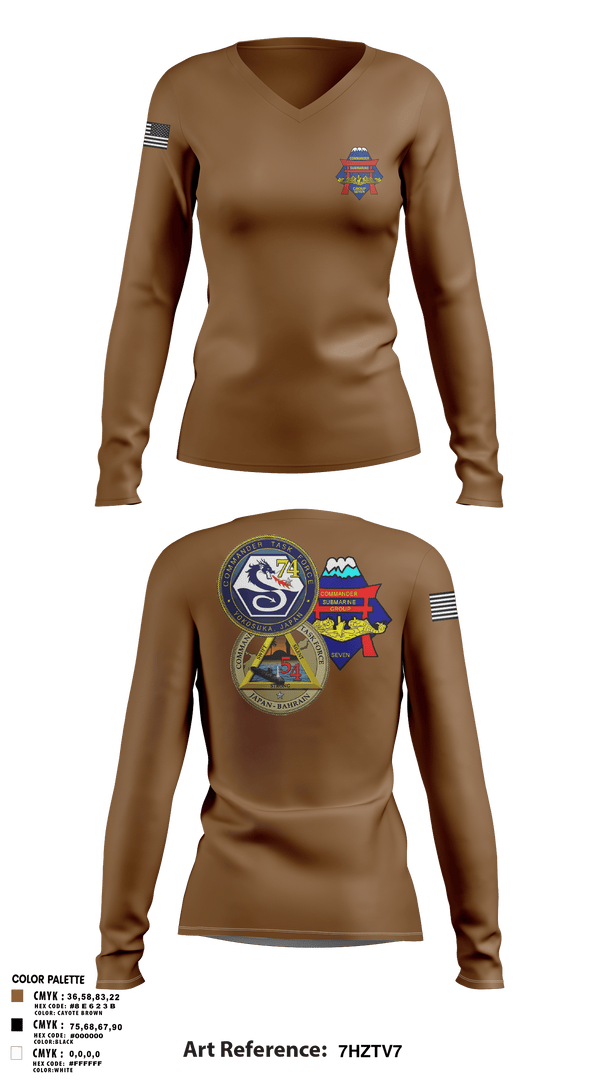 Womens Long Sleeve Vneck Shirt, Submarine Group 7 N4, Navy, Teamtime, Team time, sublimation, custom sports apparel, team uniforms, spirit wear, spiritwear, sports uniforms, custom shirts, team store, custom team store, fundraiser sports, apparel fundraiser
