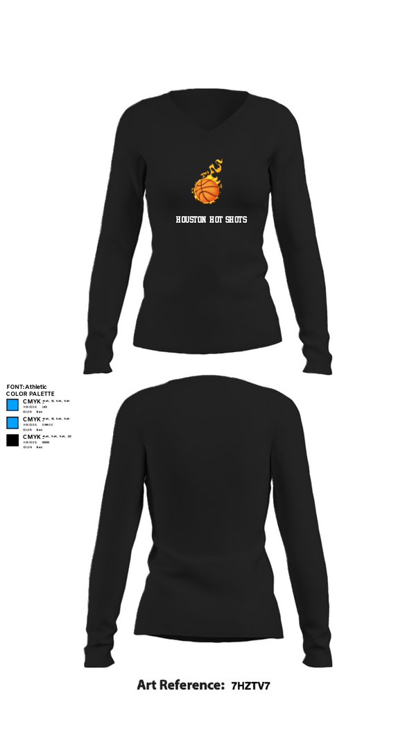 Women's Long Sleeve Vneck Shirt, Houston hot shots, Men's Basketball, Teamtime, Team time, sublimation, custom sports apparel, team uniforms, spirit wear, spiritwear, sports uniforms, custom shirts, team store, custom team store, fundraiser sports, apparel fundraiser