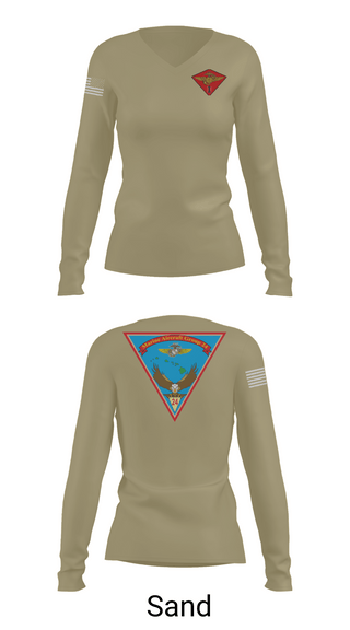 Womens Long Sleeve Vneck Shirt 1, Marine Air Group 24, Marines, Teamtime, Team time, sublimation, custom sports apparel, team uniforms, spirit wear, spiritwear, sports uniforms, custom shirts, team store, custom team store, fundraiser sports, apparel fundraiser