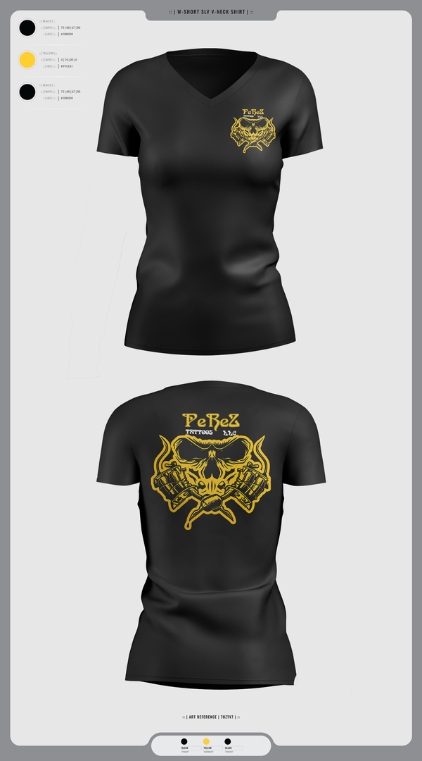 Womens Short Sleeve Vneck Shirt, PeReZ Tattoos, , Teamtime, Team time, sublimation, custom sports apparel, team uniforms, spirit wear, spiritwear, sports uniforms, custom shirts, team store, custom team store, fundraiser sports, apparel fundraiser
