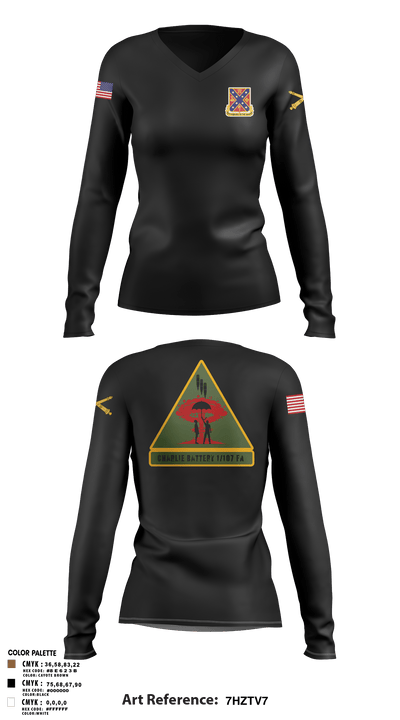 C BTRY 1/107 FA 56836205 Women's Long Sleeve V-neck Shirt - 3