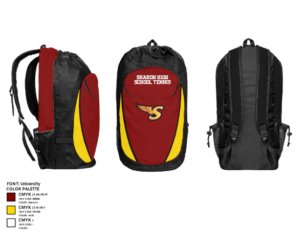 Gear Bag, Sharon High School Tennis, Tennis, Teamtime, Team time, sublimation, custom sports apparel, team uniforms, spirit wear, spiritwear, sports uniforms, custom shirts, team store, custom team store, fundraiser sports, apparel fundraiser
