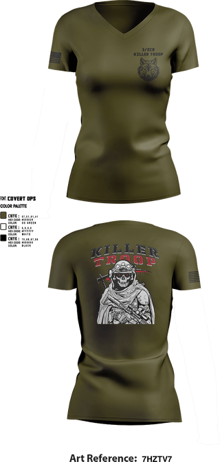 Womens Short Sleeve Vneck Shirt, 3/2CR Killer Troop, Army, Teamtime, Team time, sublimation, custom sports apparel, team uniforms, spirit wear, spiritwear, sports uniforms, custom shirts, team store, custom team store, fundraiser sports, apparel fundraiser