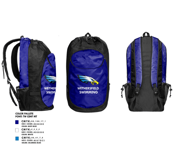 Gear Bag, Wethersfield High School Swimming, Swimming, Teamtime, Team time, sublimation, custom sports apparel, team uniforms, spirit wear, spiritwear, sports uniforms, custom shirts, team store, custom team store, fundraiser sports, apparel fundraiser