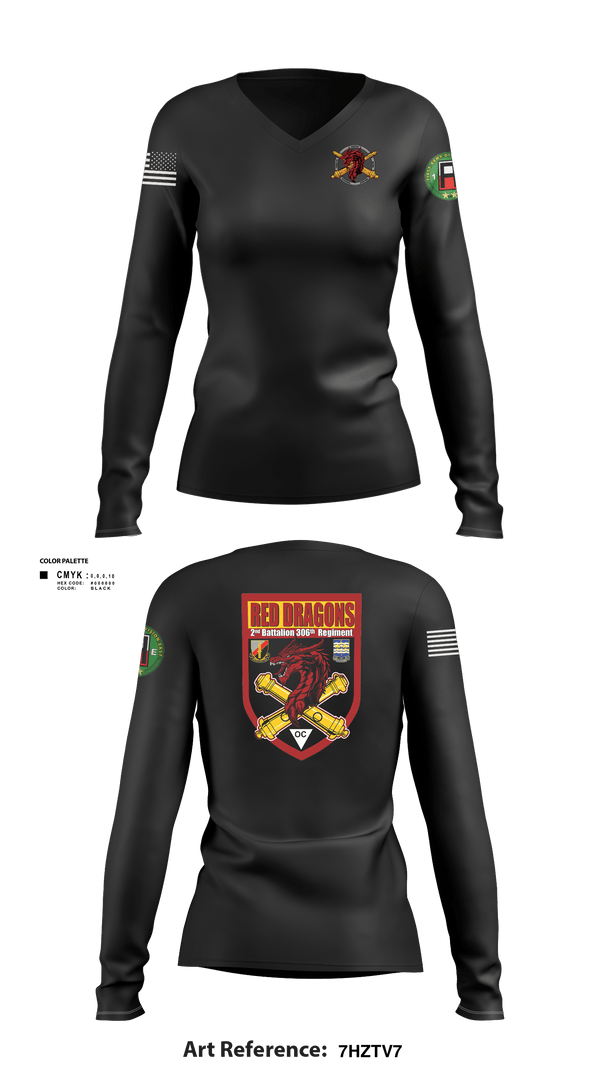 Womens Long Sleeve Vneck Shirt 1, 2-306th FAR, Army, Teamtime, Team time, sublimation, custom sports apparel, team uniforms, spirit wear, spiritwear, sports uniforms, custom shirts, team store, custom team store, fundraiser sports, apparel fundraiser