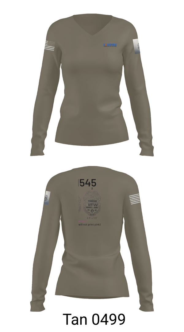 Womens Long Sleeve Vneck Shirt, TN VFW, Army, Teamtime, Team time, sublimation, custom sports apparel, team uniforms, spirit wear, spiritwear, sports uniforms, custom shirts, team store, custom team store, fundraiser sports, apparel fundraiser
