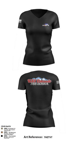 Womens Short Sleeve Vneck Shirt, USS Colorado, Navy, Teamtime, Team time, sublimation, custom sports apparel, team uniforms, spirit wear, spiritwear, sports uniforms, custom shirts, team store, custom team store, fundraiser sports, apparel fundraiser