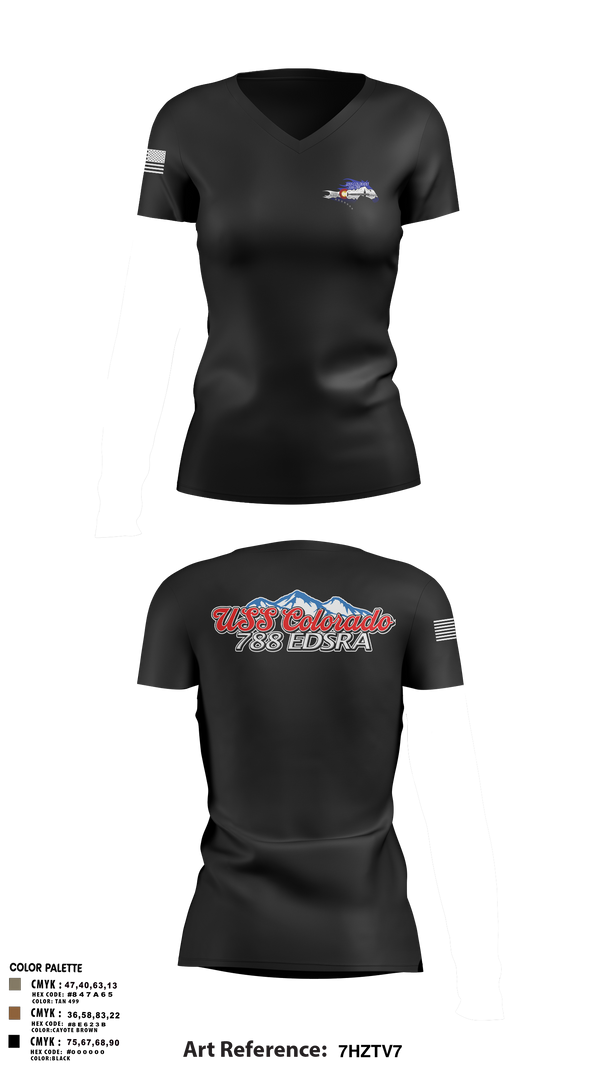 Womens Short Sleeve Vneck Shirt, USS Colorado, Navy, Teamtime, Team time, sublimation, custom sports apparel, team uniforms, spirit wear, spiritwear, sports uniforms, custom shirts, team store, custom team store, fundraiser sports, apparel fundraiser