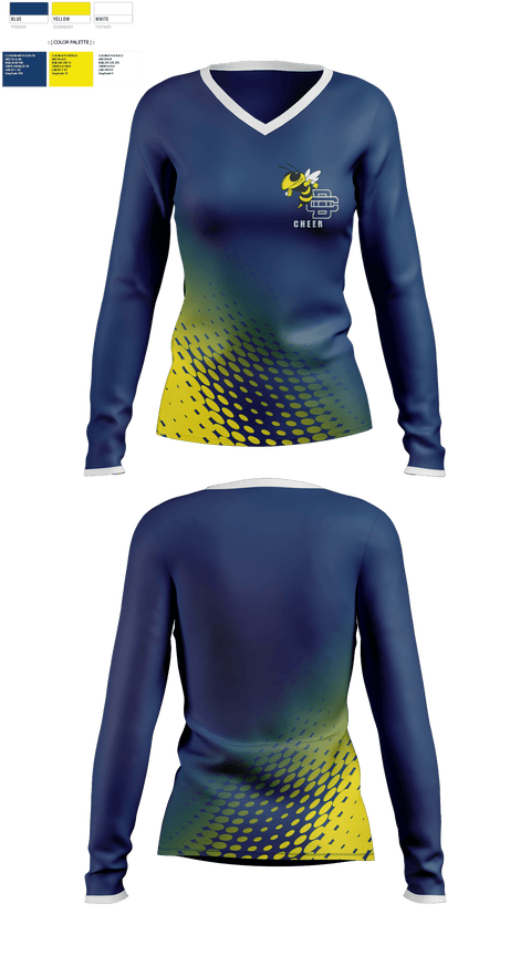 Womens Long Sleeve Vneck Shirt, Detroit Country Day School (Upper School) Cheer, Cheer, Teamtime, Team time, sublimation, custom sports apparel, team uniforms, spirit wear, spiritwear, sports uniforms, custom shirts, team store, custom team store, fundraiser sports, apparel fundraiser