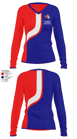 Women's Long Sleeve Vneck Shirt, Spartanburg Christian Academy Track, Track & Field, Teamtime, Team time, sublimation, custom sports apparel, team uniforms, spirit wear, spiritwear, sports uniforms, custom shirts, team store, custom team store, fundraiser sports, apparel fundraiser