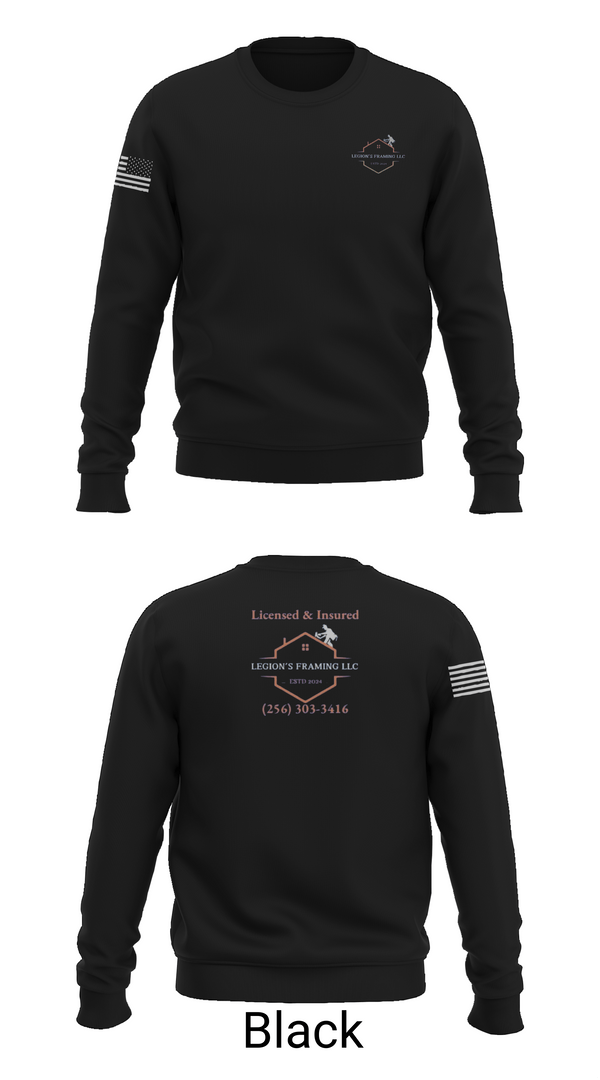 Crew Neck Sweatshirt, LEGION'S FRAMING LLC, , Teamtime, Team time, sublimation, custom sports apparel, team uniforms, spirit wear, spiritwear, sports uniforms, custom shirts, team store, custom team store, fundraiser sports, apparel fundraiser