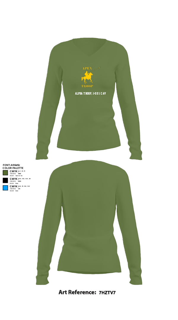 Women's Long Sleeve Vneck Shirt, Alpha Troop, 1-221 CAV, National Guard, Teamtime, Team time, sublimation, custom sports apparel, team uniforms, spirit wear, spiritwear, sports uniforms, custom shirts, team store, custom team store, fundraiser sports, apparel fundraiser