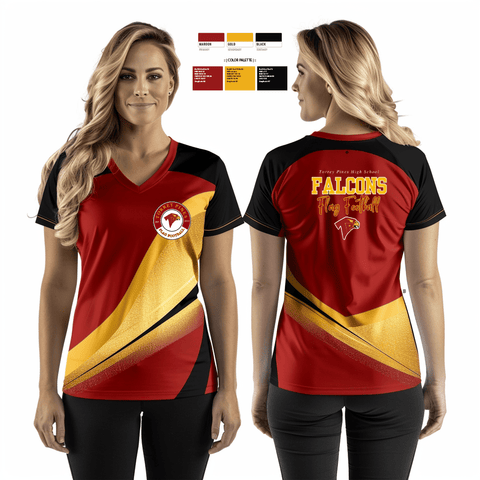 Womens Short Sleeve Vneck Shirt, Falcons Girls Flag Football, , Teamtime, Team time, sublimation, custom sports apparel, team uniforms, spirit wear, spiritwear, sports uniforms, custom shirts, team store, custom team store, fundraiser sports, apparel fundraiser