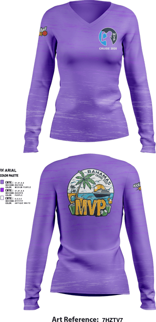Womens Long Sleeve Vneck Shirt, MVP Cruise 2025, Spirit Store, Teamtime, Team time, sublimation, custom sports apparel, team uniforms, spirit wear, spiritwear, sports uniforms, custom shirts, team store, custom team store, fundraiser sports, apparel fundraiser