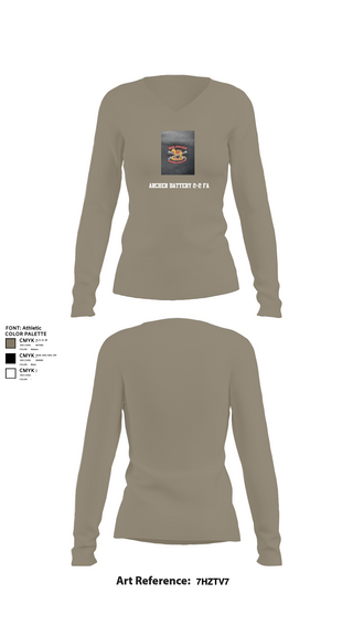 Womens Long Sleeve Vneck Shirt, Archer Battery 2-2 FA, Army, Teamtime, Team time, sublimation, custom sports apparel, team uniforms, spirit wear, spiritwear, sports uniforms, custom shirts, team store, custom team store, fundraiser sports, apparel fundraiser