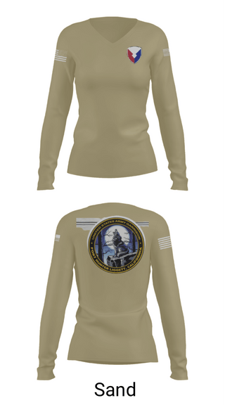 Women's Long Sleeve Vneck Shirt, USAG Fort Hunter Liggett, Army, Teamtime, Team time, sublimation, custom sports apparel, team uniforms, spirit wear, spiritwear, sports uniforms, custom shirts, team store, custom team store, fundraiser sports, apparel fundraiser