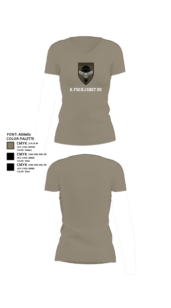 Womens Short Sleeve Vneck Shirt, 8.FschJgRgt 26, Army, Teamtime, Team time, sublimation, custom sports apparel, team uniforms, spirit wear, spiritwear, sports uniforms, custom shirts, team store, custom team store, fundraiser sports, apparel fundraiser