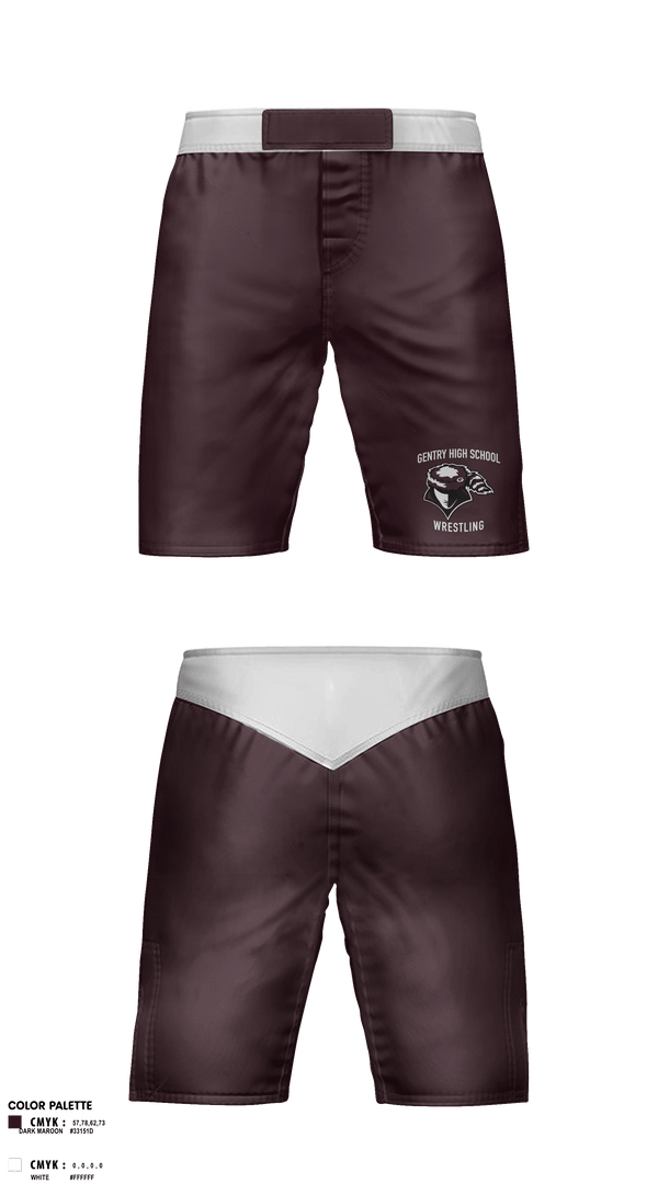 Fight Shorts, Gentry High School Wrestling, Wrestling, Teamtime, Team time, sublimation, custom sports apparel, team uniforms, spirit wear, spiritwear, sports uniforms, custom shirts, team store, custom team store, fundraiser sports, apparel fundraiser