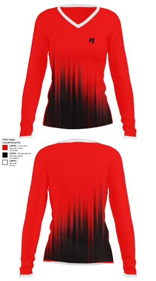 Women's Long Sleeve Vneck Shirt, Hilliard Middle-Senior High School, Spirit Store, Teamtime, Team time, sublimation, custom sports apparel, team uniforms, spirit wear, spiritwear, sports uniforms, custom shirts, team store, custom team store, fundraiser sports, apparel fundraiser