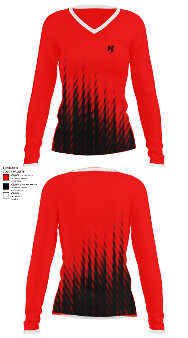 Women's Long Sleeve Vneck Shirt, Hilliard Middle-Senior High School, Spirit Store, Teamtime, Team time, sublimation, custom sports apparel, team uniforms, spirit wear, spiritwear, sports uniforms, custom shirts, team store, custom team store, fundraiser sports, apparel fundraiser