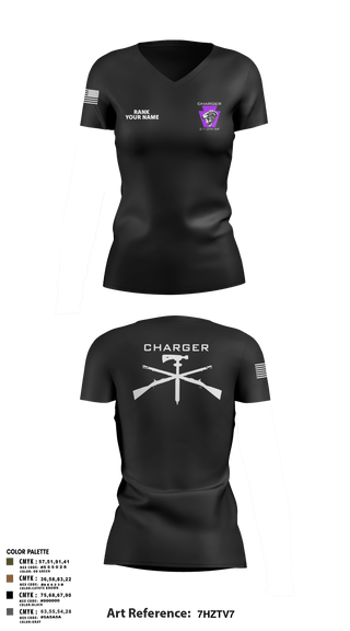 Womens Short Sleeve Vneck Shirt, Charger Co. / 2-112th Infantry Battalion, National Guard, Teamtime, Team time, sublimation, custom sports apparel, team uniforms, spirit wear, spiritwear, sports uniforms, custom shirts, team store, custom team store, fundraiser sports, apparel fundraiser