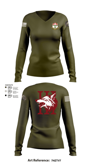 Women's Long Sleeve Vneck Shirt, Apache company, 4-6 IN, Army, Teamtime, Team time, sublimation, custom sports apparel, team uniforms, spirit wear, spiritwear, sports uniforms, custom shirts, team store, custom team store, fundraiser sports, apparel fundraiser
