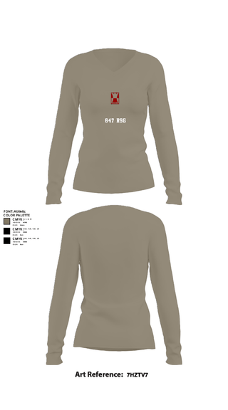 Womens Long Sleeve Vneck Shirt, 647 RSG, Army, Teamtime, Team time, sublimation, custom sports apparel, team uniforms, spirit wear, spiritwear, sports uniforms, custom shirts, team store, custom team store, fundraiser sports, apparel fundraiser