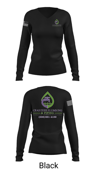 Crabtree Plumbing & Piping 20827864 Women's Long Sleeve V-neck Shirt - 35