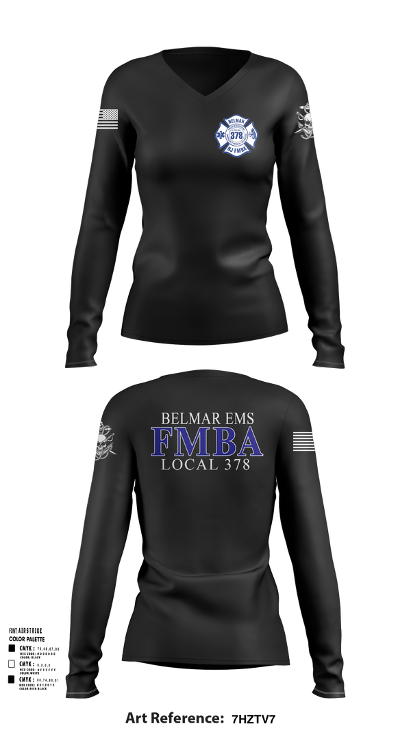 Womens Long Sleeve Vneck Shirt 1, Belmar FMBA, Fire Department, Teamtime, Team time, sublimation, custom sports apparel, team uniforms, spirit wear, spiritwear, sports uniforms, custom shirts, team store, custom team store, fundraiser sports, apparel fundraiser