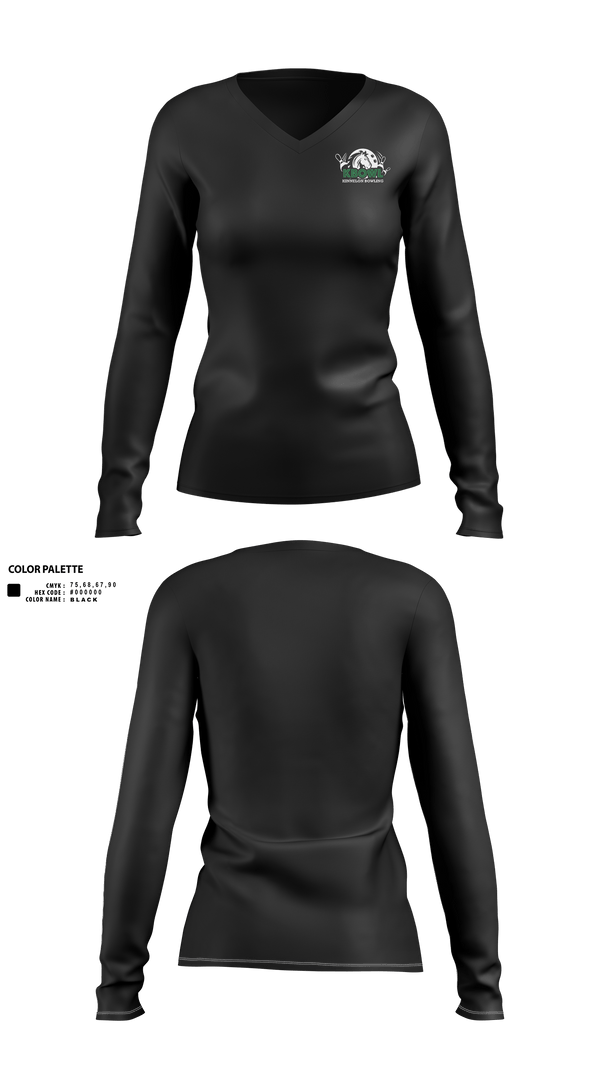 Womens Long Sleeve Vneck Shirt 1, Kinnelon High School Bowling, Bowling, Teamtime, Team time, sublimation, custom sports apparel, team uniforms, spirit wear, spiritwear, sports uniforms, custom shirts, team store, custom team store, fundraiser sports, apparel fundraiser