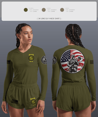 Womens Long Sleeve Vneck Shirt, , Army, Teamtime, Team time, sublimation, custom sports apparel, team uniforms, spirit wear, spiritwear, sports uniforms, custom shirts, team store, custom team store, fundraiser sports, apparel fundraiser