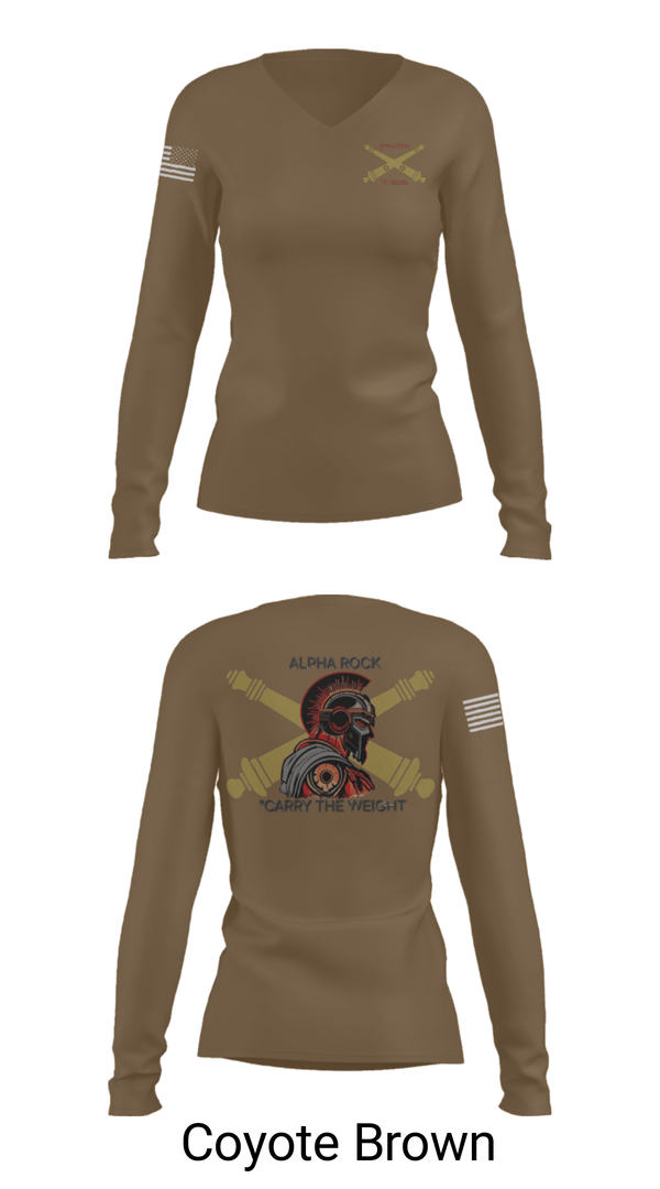 Womens Long Sleeve Vneck Shirt, ALPHA ROCK, Army, Teamtime, Team time, sublimation, custom sports apparel, team uniforms, spirit wear, spiritwear, sports uniforms, custom shirts, team store, custom team store, fundraiser sports, apparel fundraiser