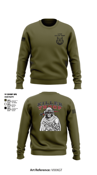 Crew Neck Sweatshirt, 3/2CR Killer Troop, Army, Teamtime, Team time, sublimation, custom sports apparel, team uniforms, spirit wear, spiritwear, sports uniforms, custom shirts, team store, custom team store, fundraiser sports, apparel fundraiser