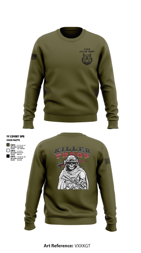 Crew Neck Sweatshirt, 3/2CR Killer Troop, Army, Teamtime, Team time, sublimation, custom sports apparel, team uniforms, spirit wear, spiritwear, sports uniforms, custom shirts, team store, custom team store, fundraiser sports, apparel fundraiser