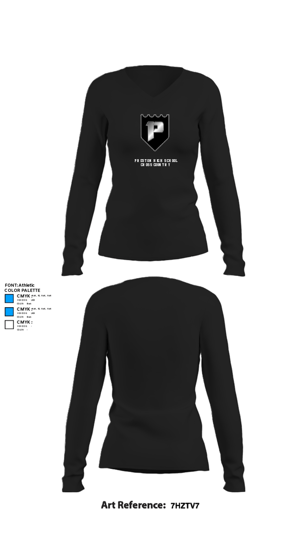 Womens Long Sleeve Vneck Shirt, Preston High School Cross Country, Cross Country, Teamtime, Team time, sublimation, custom sports apparel, team uniforms, spirit wear, spiritwear, sports uniforms, custom shirts, team store, custom team store, fundraiser sports, apparel fundraiser