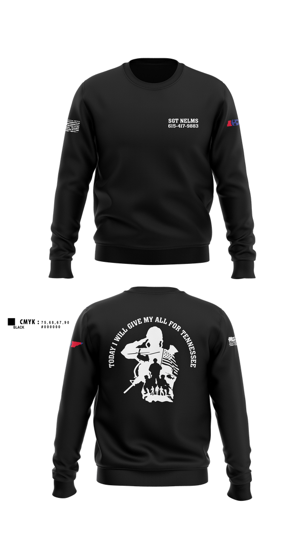 Crew Neck Sweatshirt, SGT Nelms, National Guard, Teamtime, Team time, sublimation, custom sports apparel, team uniforms, spirit wear, spiritwear, sports uniforms, custom shirts, team store, custom team store, fundraiser sports, apparel fundraiser