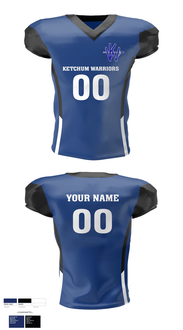 Football Jersey, Ketchum Warriors, Football, Teamtime, Team time, sublimation, custom sports apparel, team uniforms, spirit wear, spiritwear, sports uniforms, custom shirts, team store, custom team store, fundraiser sports, apparel fundraiser