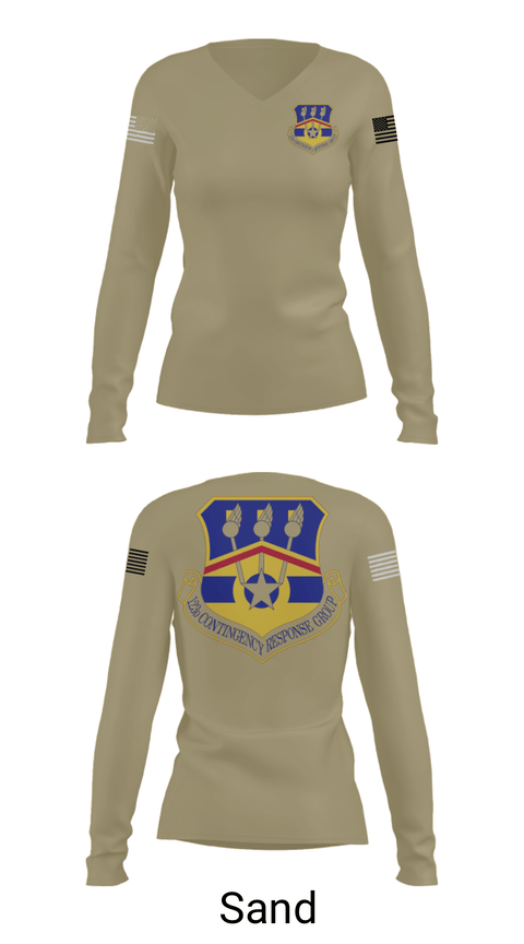 Women's Long Sleeve Vneck Shirt, 123d Contingency Response Group, Air Force, Teamtime, Team time, sublimation, custom sports apparel, team uniforms, spirit wear, spiritwear, sports uniforms, custom shirts, team store, custom team store, fundraiser sports, apparel fundraiser