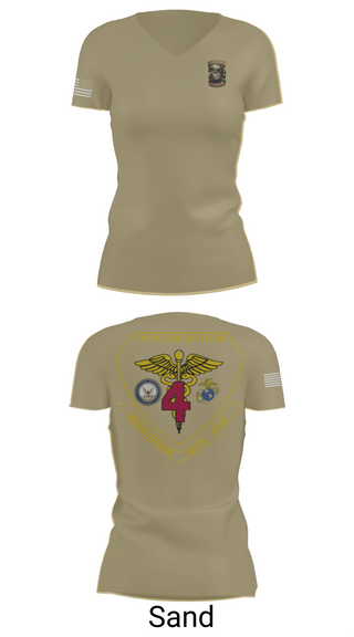 Womens Short Sleeve Vneck Shirt, 4th Med Battalion, Marines, Teamtime, Team time, sublimation, custom sports apparel, team uniforms, spirit wear, spiritwear, sports uniforms, custom shirts, team store, custom team store, fundraiser sports, apparel fundraiser