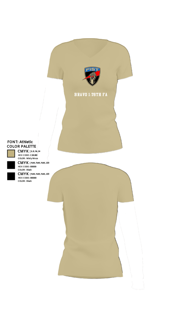 Womens Short Sleeve Vneck Shirt, Bravo 1/78th FA, Army, Teamtime, Team time, sublimation, custom sports apparel, team uniforms, spirit wear, spiritwear, sports uniforms, custom shirts, team store, custom team store, fundraiser sports, apparel fundraiser