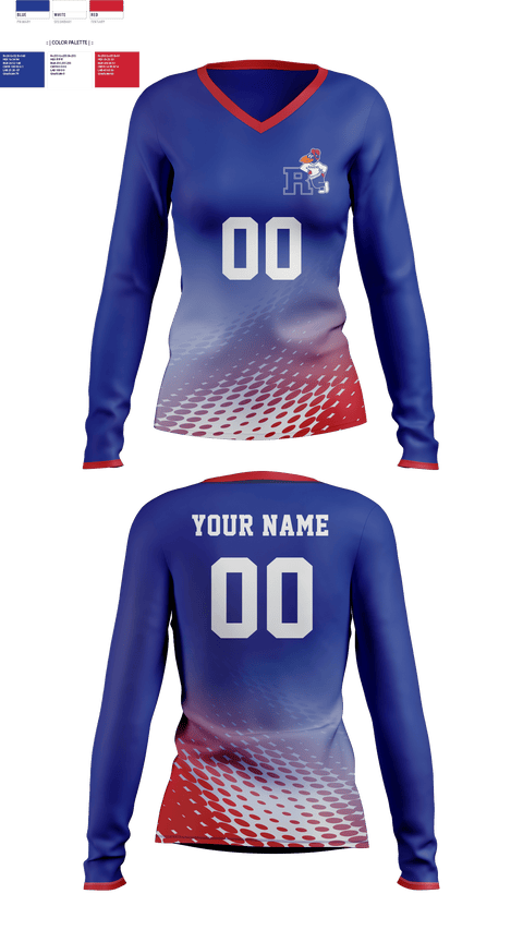 Women's Long Sleeve Vneck Shirt, Ravenna High School Volleyball, Women's Volleyball, Teamtime, Team time, sublimation, custom sports apparel, team uniforms, spirit wear, spiritwear, sports uniforms, custom shirts, team store, custom team store, fundraiser sports, apparel fundraiser