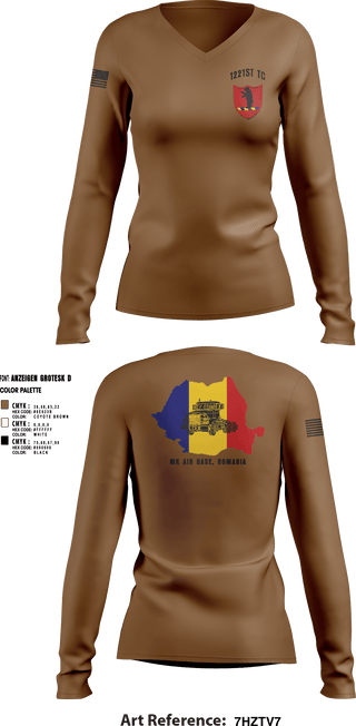 Womens Long Sleeve Vneck Shirt, 1221st TC, National Guard, Teamtime, Team time, sublimation, custom sports apparel, team uniforms, spirit wear, spiritwear, sports uniforms, custom shirts, team store, custom team store, fundraiser sports, apparel fundraiser