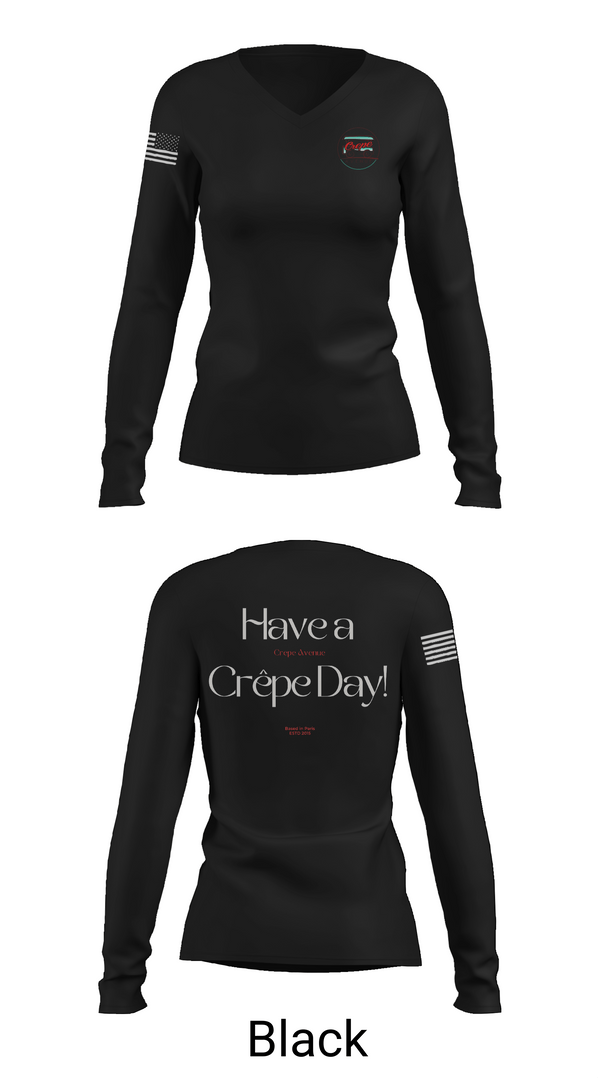 Womens Long Sleeve Vneck Shirt, Crepe Avenue, , Teamtime, Team time, sublimation, custom sports apparel, team uniforms, spirit wear, spiritwear, sports uniforms, custom shirts, team store, custom team store, fundraiser sports, apparel fundraiser