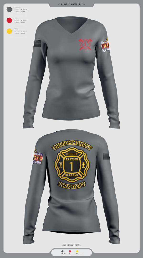 Womens Long Sleeve Vneck Shirt, Tri-Community fire, Fire Department, Teamtime, Team time, sublimation, custom sports apparel, team uniforms, spirit wear, spiritwear, sports uniforms, custom shirts, team store, custom team store, fundraiser sports, apparel fundraiser