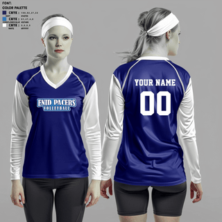 Womens Long Sleeve Vneck Shirt, Enid Pacers, Women's Volleyball, Teamtime, Team time, sublimation, custom sports apparel, team uniforms, spirit wear, spiritwear, sports uniforms, custom shirts, team store, custom team store, fundraiser sports, apparel fundraiser